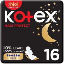 Kotex Maxi Protect Thick Pads, Overnight Protection Sanitary Pads with Wings, 16 Sanitary Pads