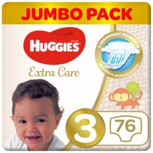Huggies Extra Care, Size 3, 4 - 9 kg, Jumbo Pack, 76 Diapers