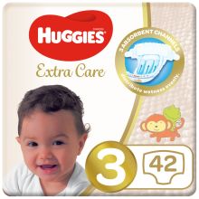 Huggies Extra Care, Size 3, 4 - 9 kg, Value Pack, 42 Diapers