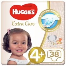 Huggies Extra Care, Size 4+, 10 -16 kg, Value Pack, 38 Diapers
