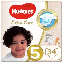 Huggies Extra Care, Size 5, 12 -22 kg, Value Pack, 34 Diapers