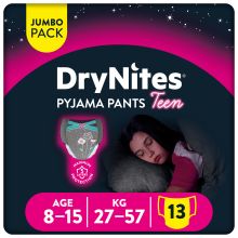 Huggies DryNites Pyjama Pants, 8-15 years, Bed Wetting Diaper, Girls, 27-57 kg, Value Pack, 13 Pants