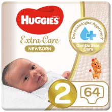 Huggies Extra Care Newborn, Size 2, 4 - 6 kg, Jumbo Pack, 64 Diapers