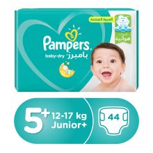 Pampers Baby-Dry Diapers Size 5+ Junior+ 12-17kg Mega Pack 44 Diapers