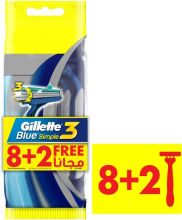 Gillette Blue Simple3 Menâ€™s Disposable Razors, 8+2 Count