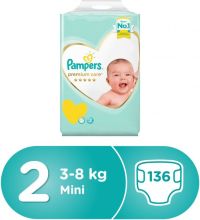 Pampers Premium care Diapers Size 2 Mini 3-8 kg Super Saver Pack 136 Diapers