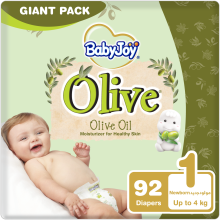 BabyJoy Olive Tape Diaper, Size 1 Newborn, Giant Pack, Up to 4 kg, Count 92
