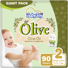BabyJoy Olive Tape Diaper, Size 2 Small, Giant Pack, 3.5 - 7 kg, Count 90