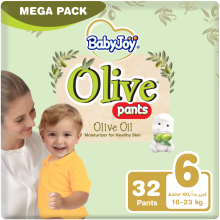 BabyJoy Olive Pants, Size 6 Junior XXL, Mega Pack, 16-23 Kg, 32 Count