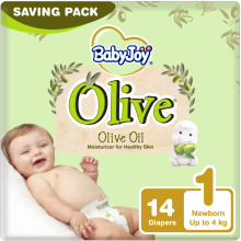 BabyJoy Olive Tape , Size 1 Newborn , Saving Pack,Up to 4 kg ,Count 14