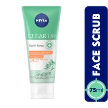 NIVEA Face Scrub Daily Exfoliating, Clear Up Unclogs Pores Anti-Acne Sea Salt, Salicylic & Hyaluronic Acid, 75ml