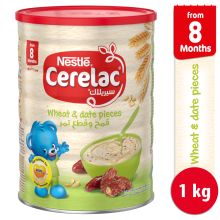 Nestle cerelac infant cereals with iron+ wheat & date pieces 1kg tin