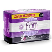 Fam Natural Cotton Feel,Maxi Thick, Folded with Wings,Night Sanitary Pads, 48 pads