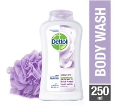 Dettol Sensitive Anti-Bacterial Liquid Body Wash 250ml With Puff
