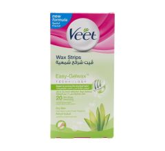 Veet Wax Strips Hair Removal Dry Skin Aloe Vera & Lotus Flower Fragrance 20 strips.