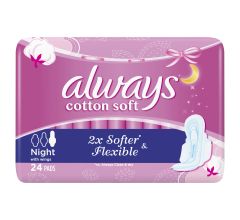 Always Cotton Soft Maxi Thick Night Pads with Wings 24 Pads