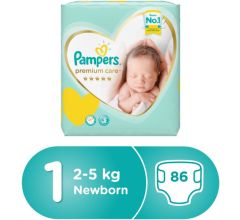 Pampers Premium Care Diapers Size 1 Newborn 2-5 kg Jumbo Pack 86 Diapers