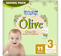 BabyJoy Olive Tape, Size 3 Medium, Saving Pack, 6-12 Kg , 11 Count