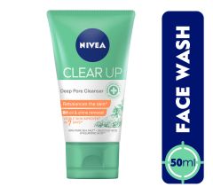 NIVEA Face Wash Deep Pore Cleanser, Clear Up Anti-Acne Sea Salt, Salicylic & Hyaluronic Acid, 50ml