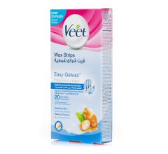 Veet Wax Strips Easy-Gelwax Technology with Almond Oil and Vitamin E for Sensitive Skin 20 Pcs