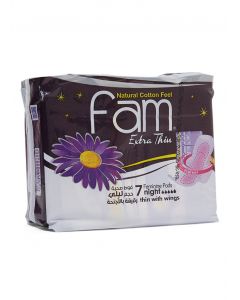 Fam Extra Thin Night White Sanitary Napkins with Wings 7 Pads