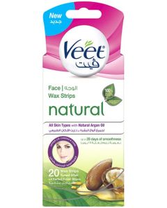 Veet Hair Removal Natural Cold Wax Strips Argan Oil Face 20 Pcs
