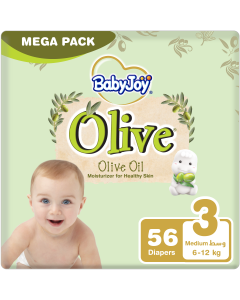 BabyJoy Olive Tape Diaper, Size 3 Medium, Mega Pack, 6 - 12 kg, Count 56