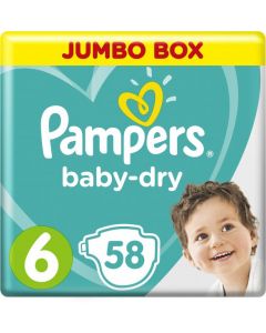 Pampers Baby-Dry Diapers Size 6 Extra Large 13+ Kg Jumbo Box 58 Diapers