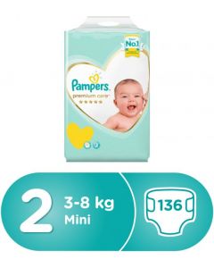 Pampers Premium care Diapers Size 2 Mini 3-8 kg Super Saver Pack 136 Diapers