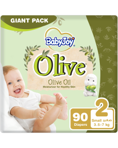 BabyJoy Olive Tape Diaper, Size 2 Small, Giant Pack, 3.5 - 7 kg, Count 90