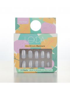 Loca Press On Nails Silver Glitter Oval Shape No.3
