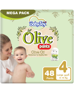 BabyJoy Olive Pants, Size 4 Large, Mega Pack, 9-14 Kg, 48 Count