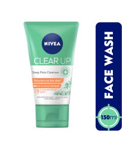 NIVEA Face Wash Deep Pore Cleanser, Clear Up Anti-Acne Sea Salt, Salicylic & Hyaluronic Acid, 150ml