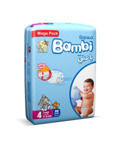 Sanita Bambi Baby Diapers Mega Pack Size 4 Large 8-16 Kg 80 Diapers